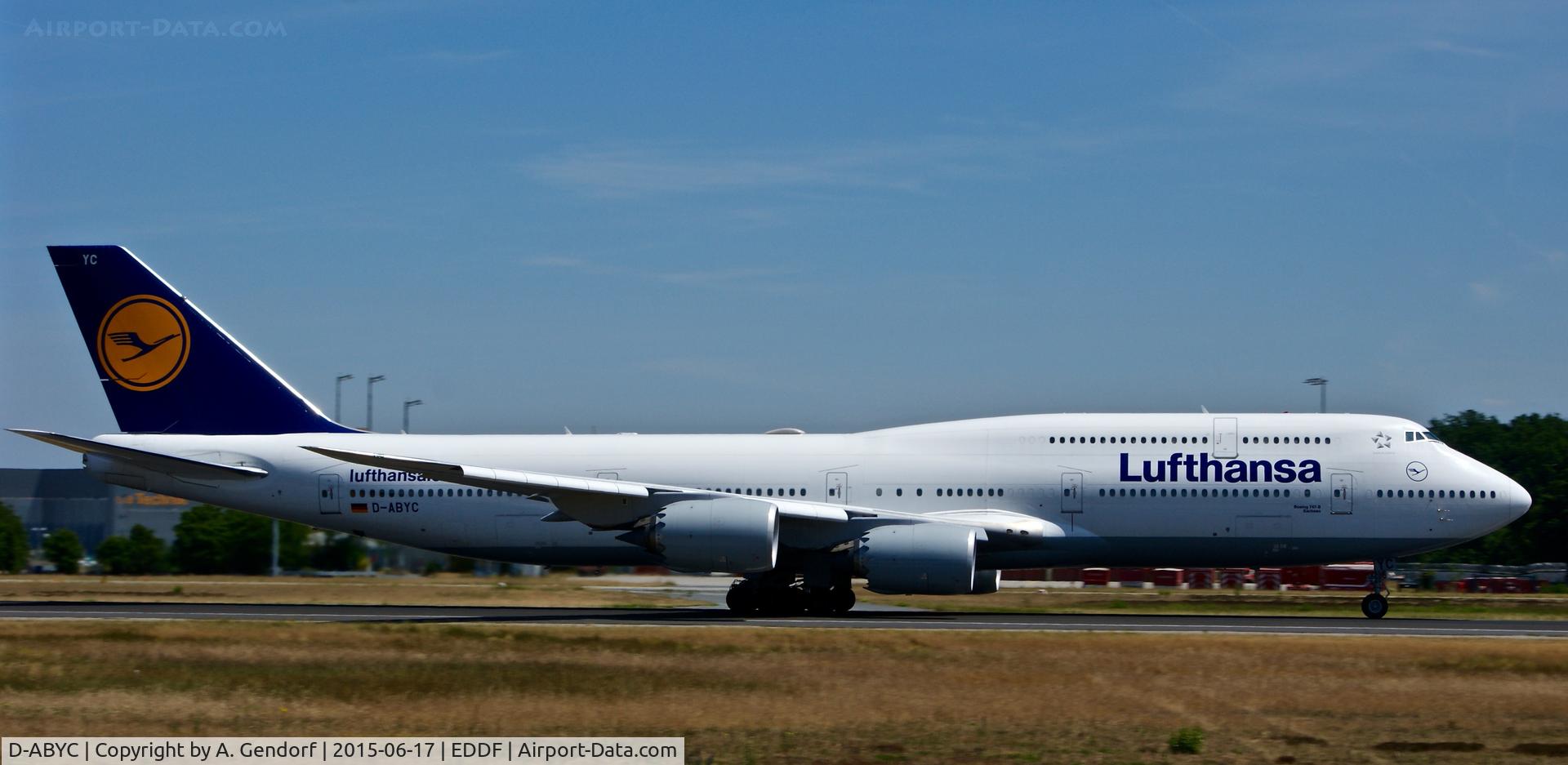 D-ABYC, 2012 Boeing 747-830 C/N 37828, Lufthansa, is here speeding up for departure, Frankfurt Rhein/Main(EDDF)