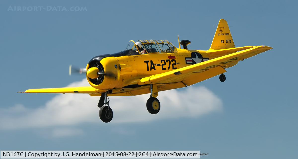 N3167G, 1949 North American T-6G Texan C/N 168-685, On Final To Garrett County Airport MD