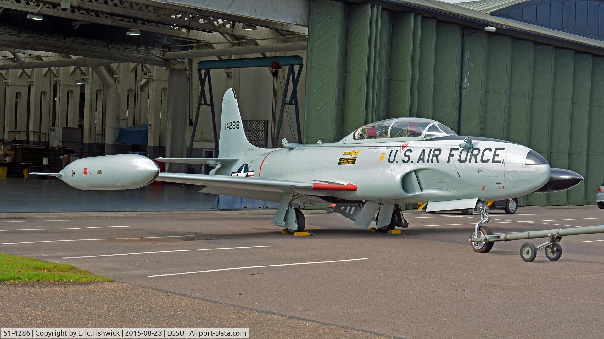 51-4286, 1951 Lockheed T-33A Shooting Star C/N 580-5581, 3. 51-4286 outside the Aircraft Restoration Area, Imperial War Museum, Duxford, Cambridgeshire.