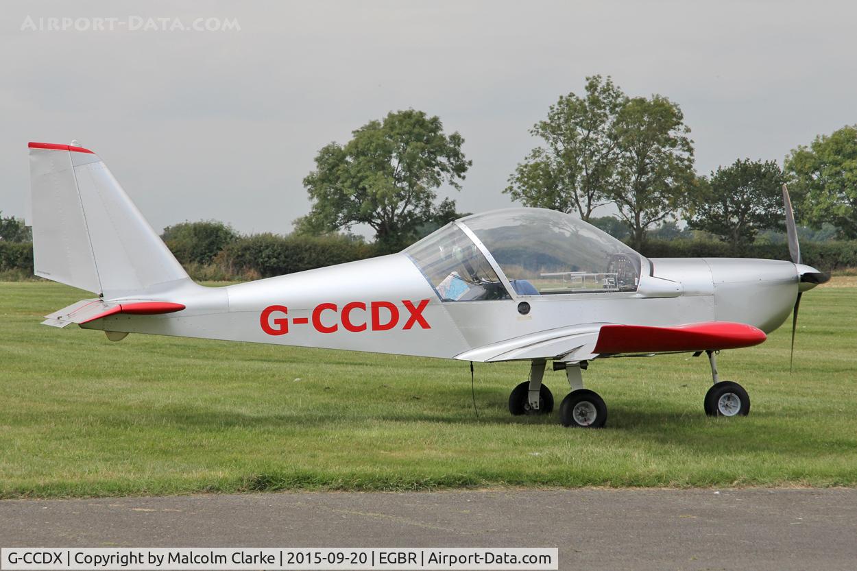 G-CCDX, 2003 Aerotechnik EV-97 Eurostar C/N PFA 315-14013, Aerotechnik EV-97 Eurostar at The Real Aeroplane Company's Helicopter Fly-In, Breighton Airfield, September 20th 2015.