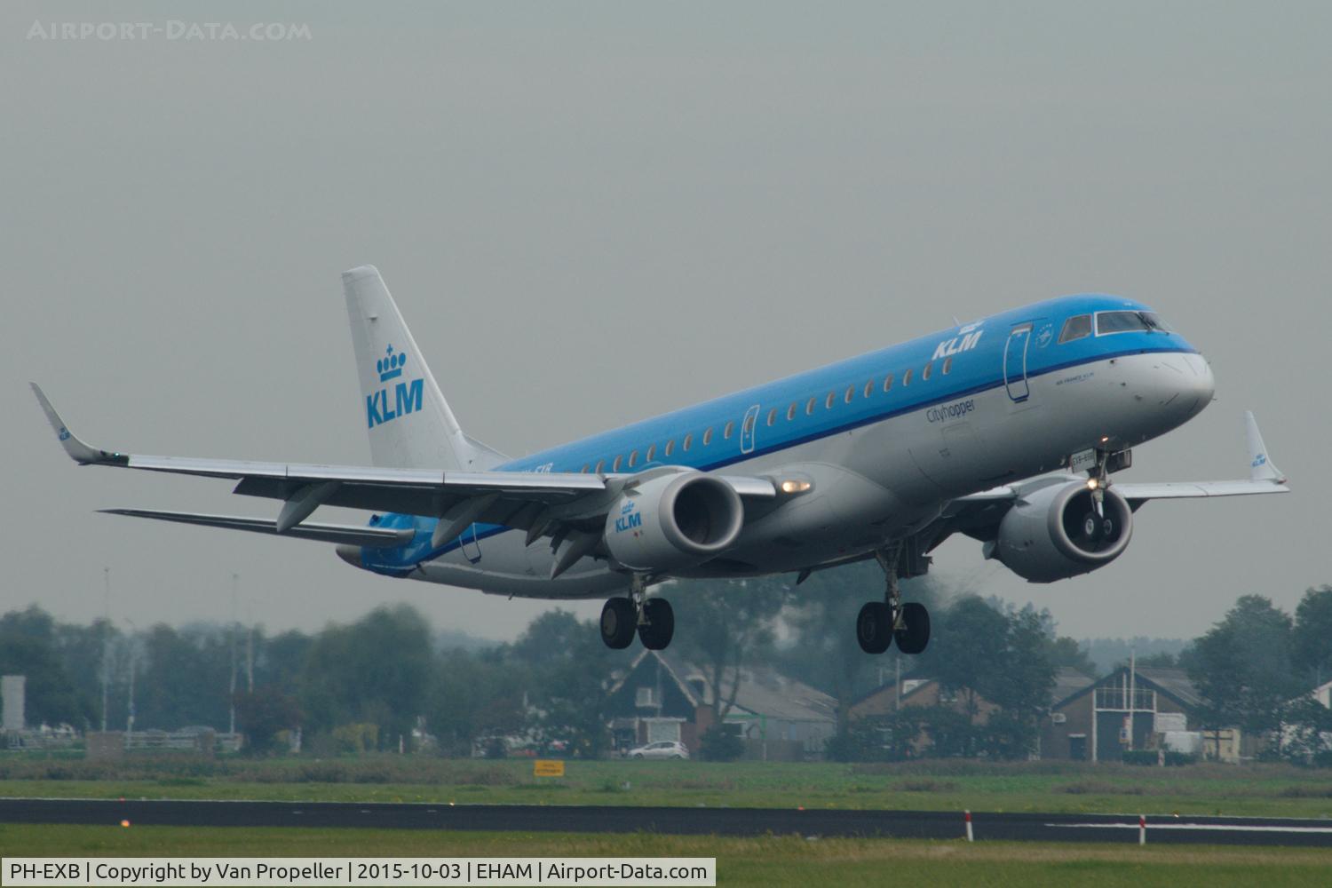 PH-EXB, 2014 Embraer 190STD (ERJ-190-100) C/N 19000658, Embraer 190 of KLM CityHopper ready to touch down on the Polderbaan at Schiphol airport