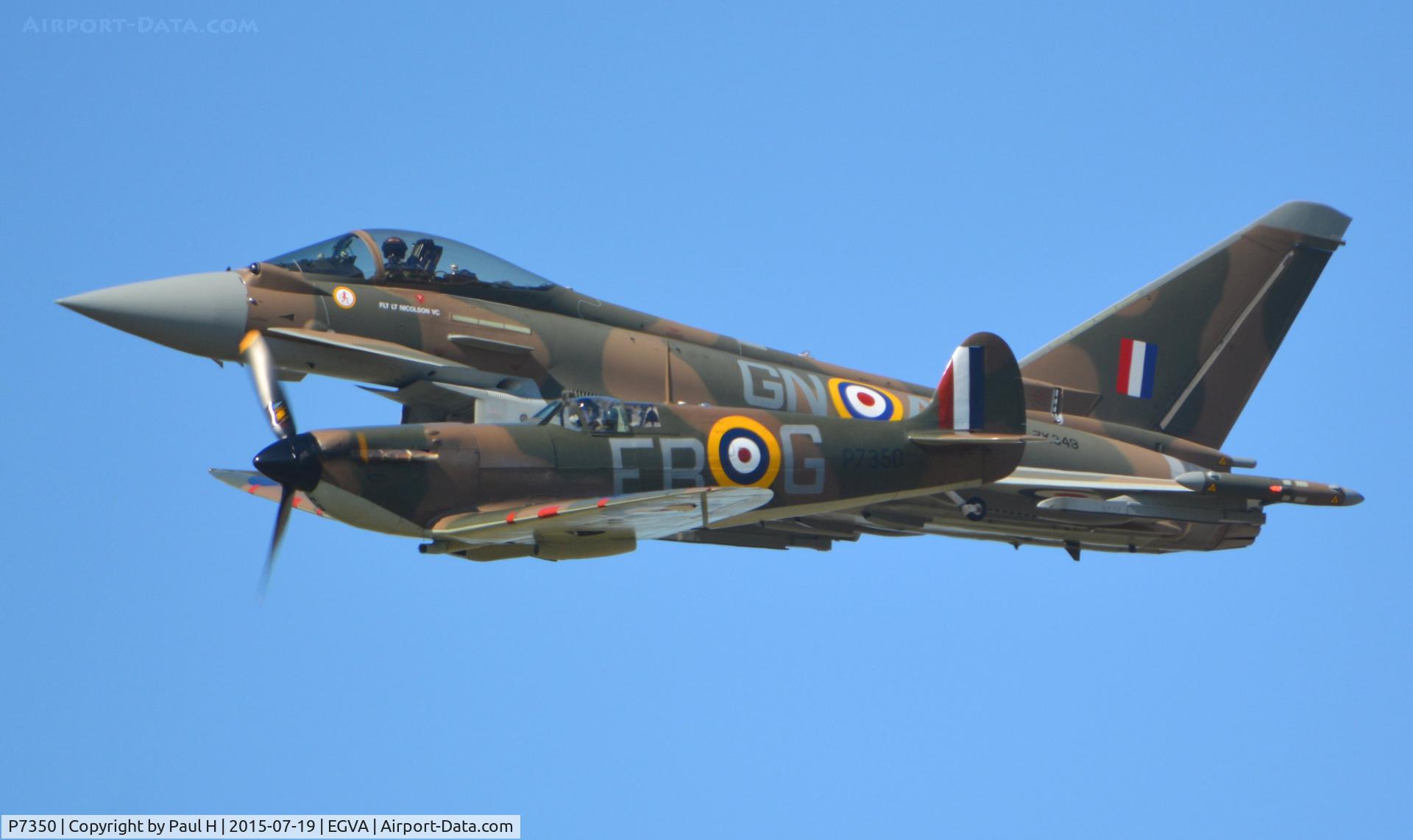 P7350, 1940 Supermarine 329 Spitfire IIa C/N CBAF.14, Typhoon and Spitfire performing at RIAT 2015
