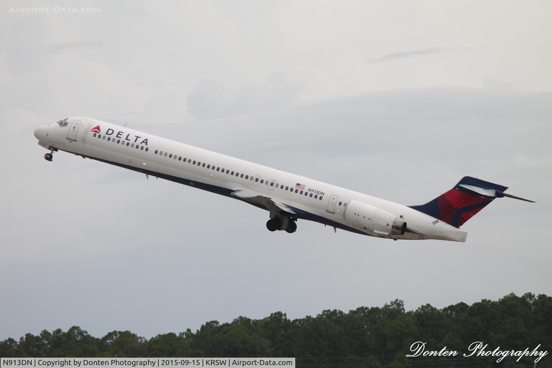 N913DN, 1996 McDonnell Douglas MD-90-30 C/N 53393, Delta Flight 1458 (N913DN) departs Southwest Florida International Airport enroute to Hartsfield-Jackson Atlanta International Airport