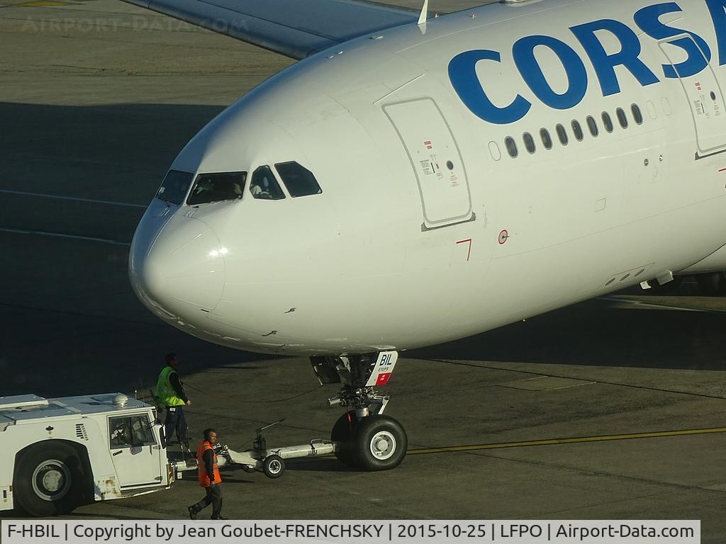 F-HBIL, 2000 Airbus A330-243 C/N 320, Corsair pushback to Dakar