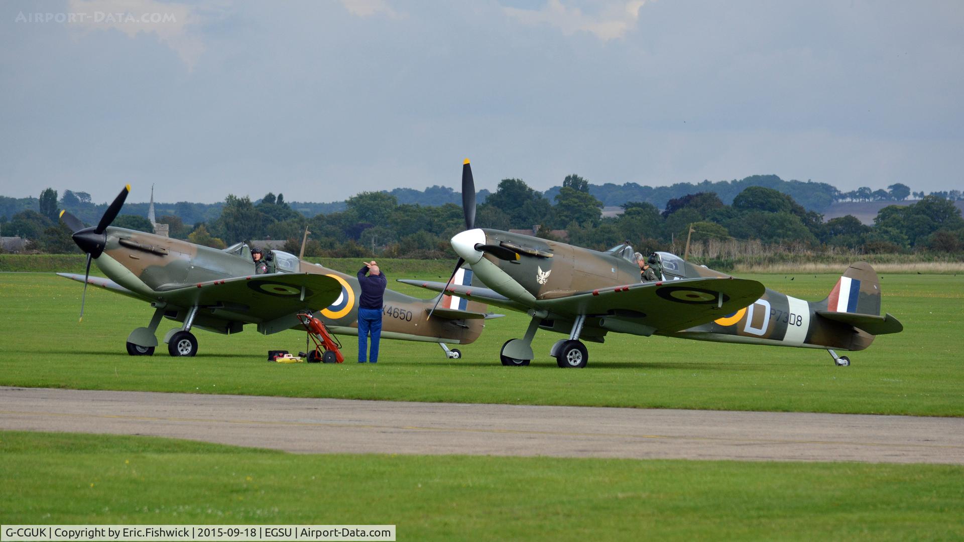 G-CGUK, 1940 Supermarine 300 Spitfire Mk1A C/N 6S-75531, 5. Two very rare Mk.1a Spitfires on the eve of The Battle of Britain (75th.) Anniversary Air Show, Sept. 2015.