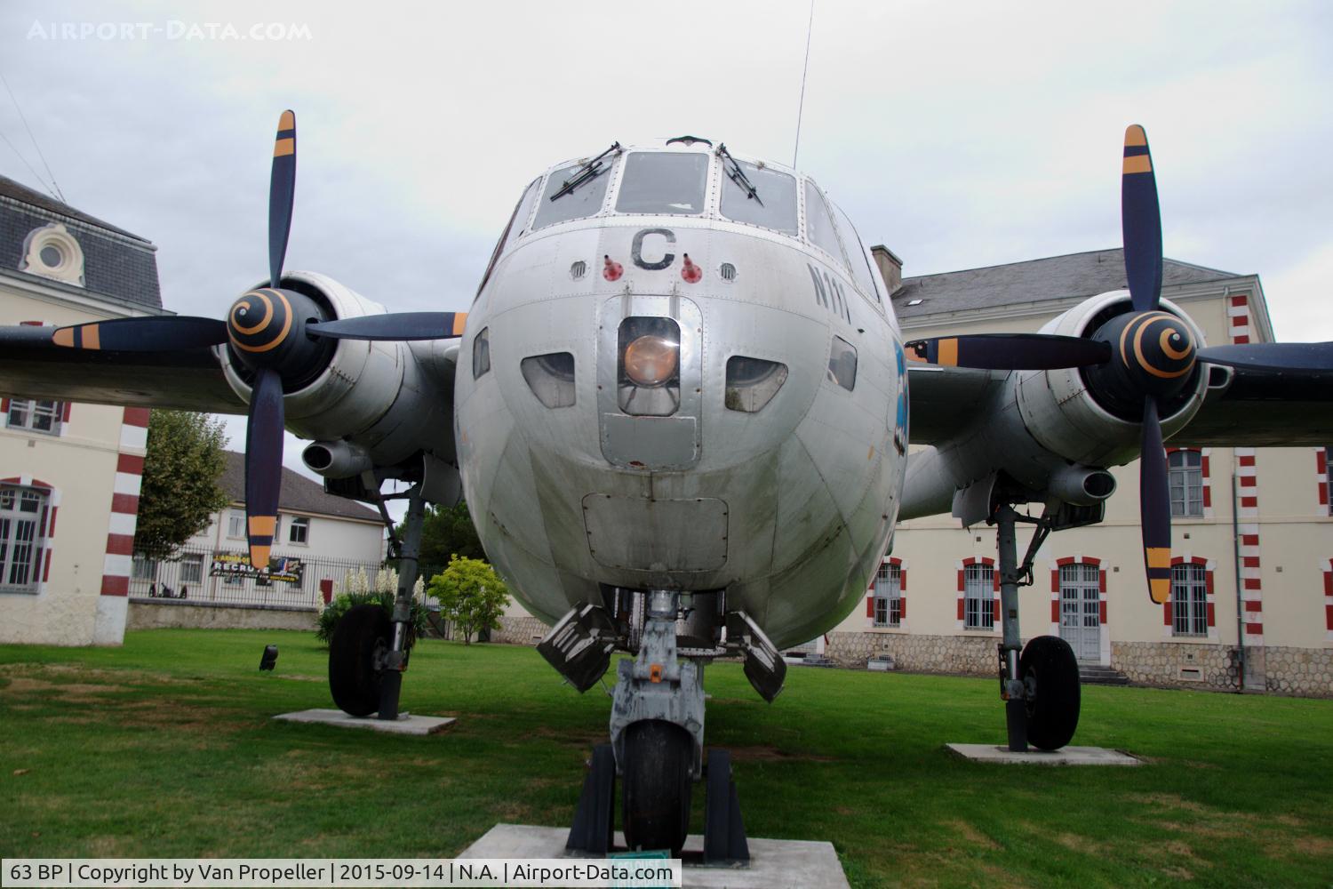 63 BP, Nord N-2501F Noratlas C/N 111, Nord Noratlas preserved  in front of french Army braracks in Tarbes, southern France