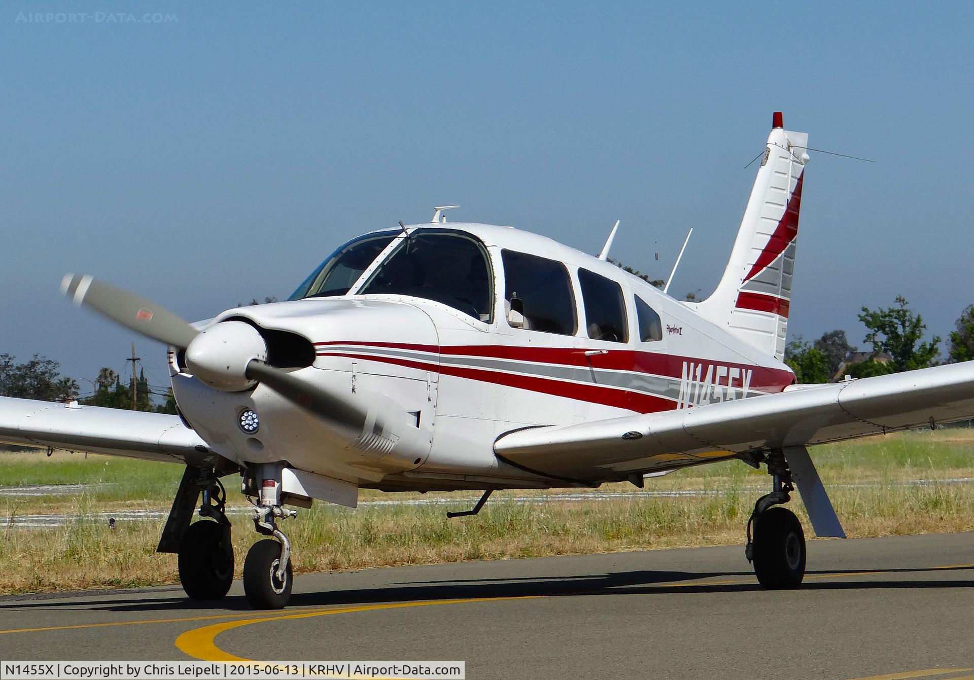 N1455X, 1975 Piper PA-28R-200 Cherokee Arrow C/N 28R-7535285, Locally-based 1975 Piper PA-28R-200 taxing out for departure at Reid Hillview Airport, San Jose, CA.