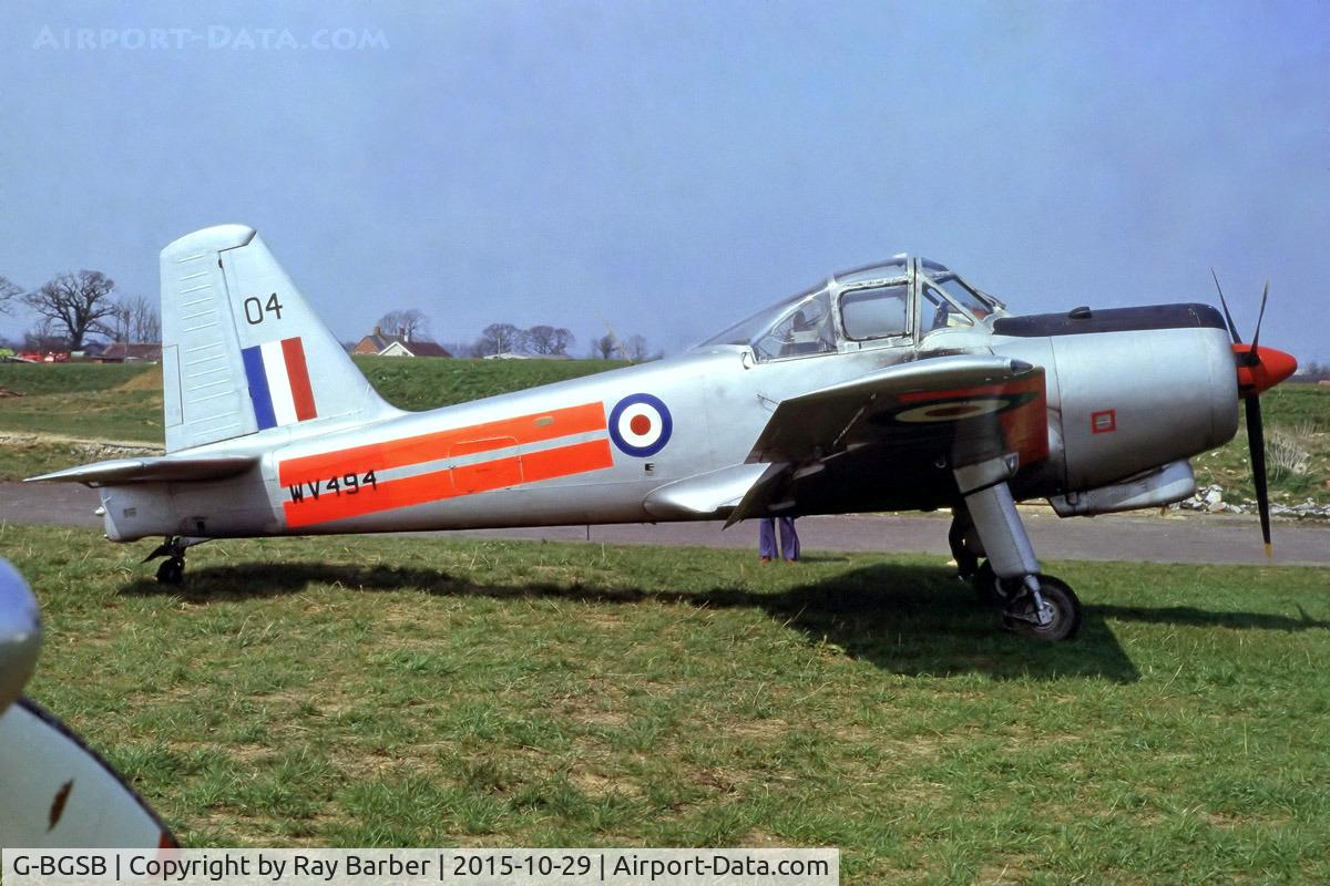 G-BGSB, 1954 Percival P-56 Provost T.1 C/N PAC/F/057, Percival Provost T.1 [PAC/F/057] (Place and date unknown). Marked WV494. From a slide.