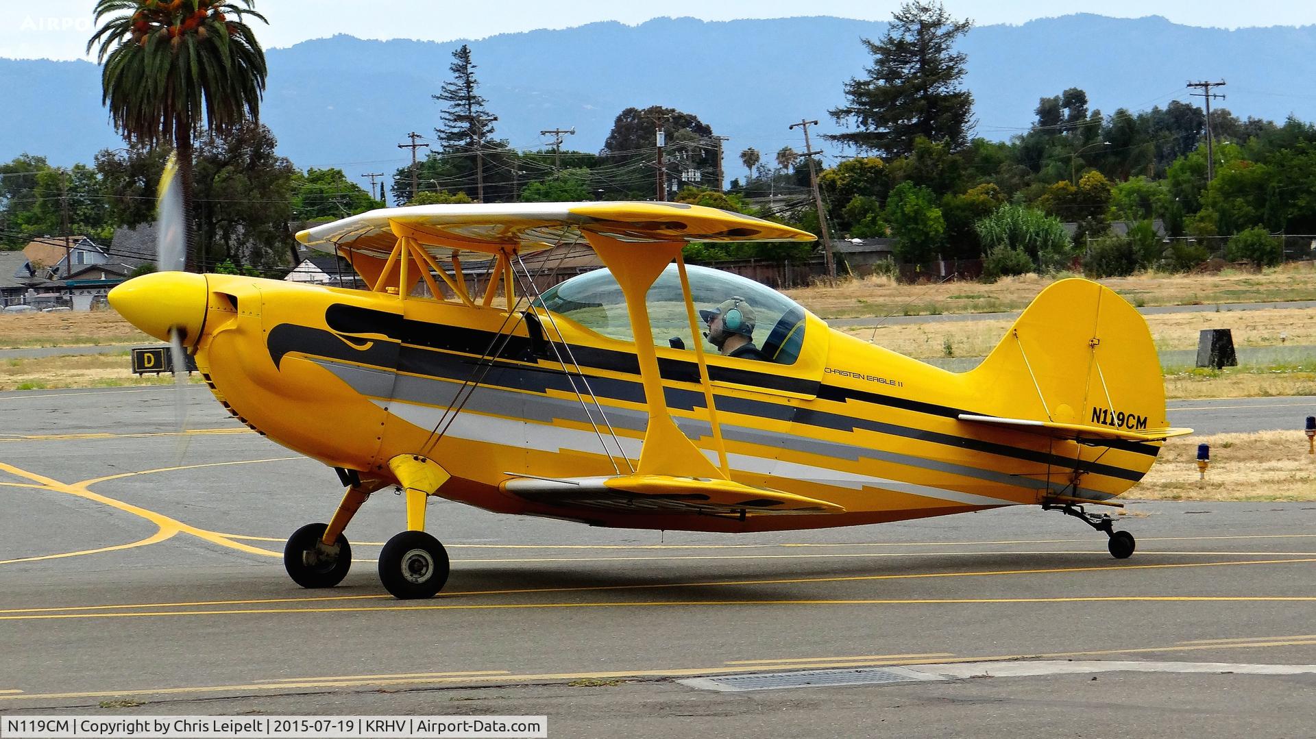 N119CM, 1987 Christen Eagle II C/N 00001, Locally-based 1987 Christen Eagle II taxing to its hangar after arrival at Reid Hillview Airport, San Jose, CA. This photo was taken before it got into its 