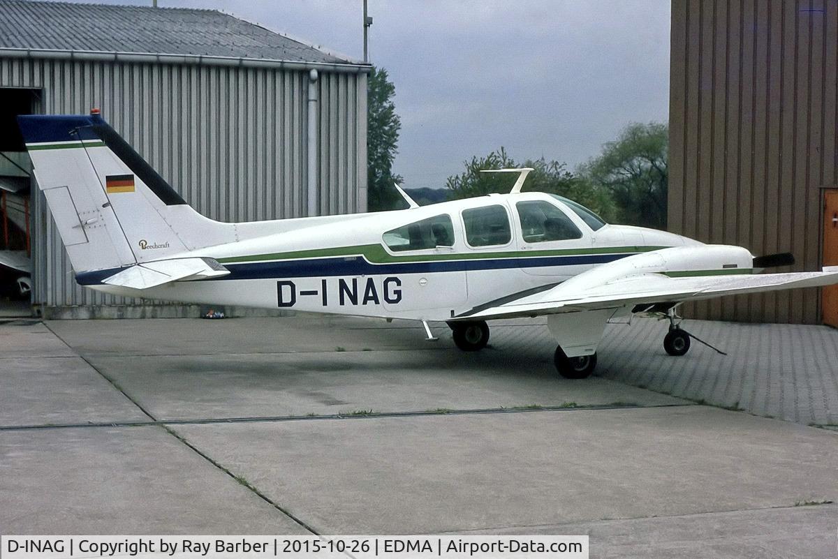 D-INAG, Beech 95-B55 Baron Baron C/N TC-1550, Beech 95-B55 Baron [TC-1550] Augsburg~D (Date unknown).From a slide.