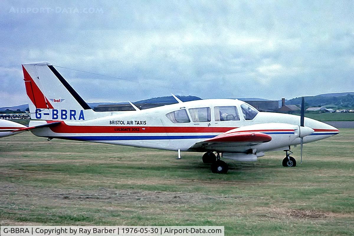 G-BBRA, 1973 Piper PA-23-250 Aztec E C/N 27-7305197, Piper PA-23-250 Aztec E [27-7305197] (Bristol Air Taxis) Weston-super-Mare~G 30/05/1976. From a slide.