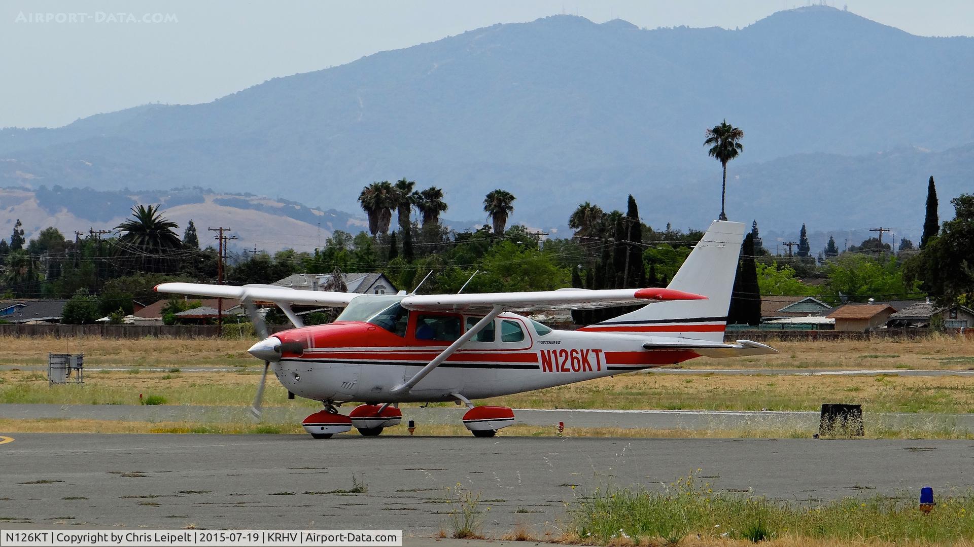 N126KT, 1979 Cessna TU206G Turbo Stationair C/N U20604967, California-based 1979 Cessna TU206G clear of runway 31R taxing to Nice Air for a visit at Reid Hillview Airport, San Jose, CA.