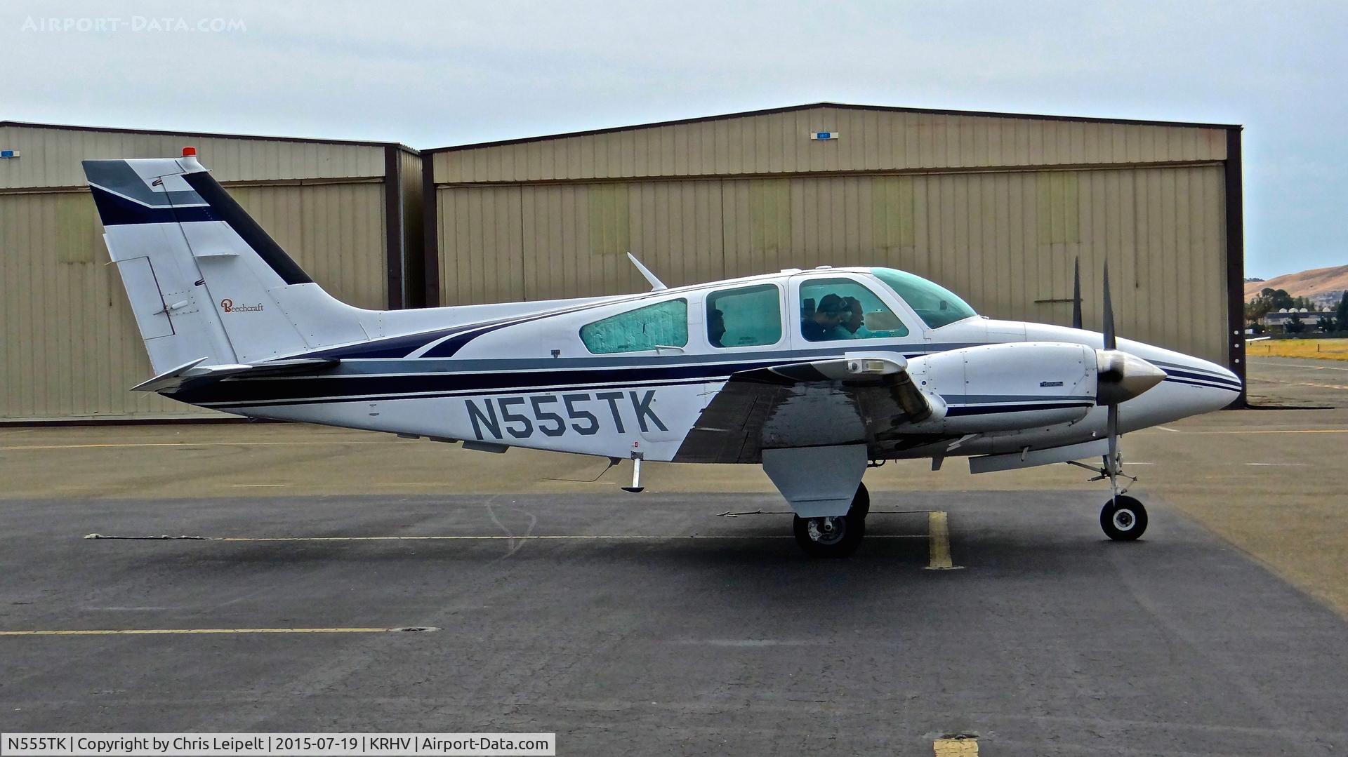 N555TK, 1976 Beech 95-B55 (T42A) Baron C/N TC-2001, Locally-based 1976 Beechcraft Baron 55 preparing for taxi out and departure to Napa at Reid Hillview Airport, San Jose, CA.