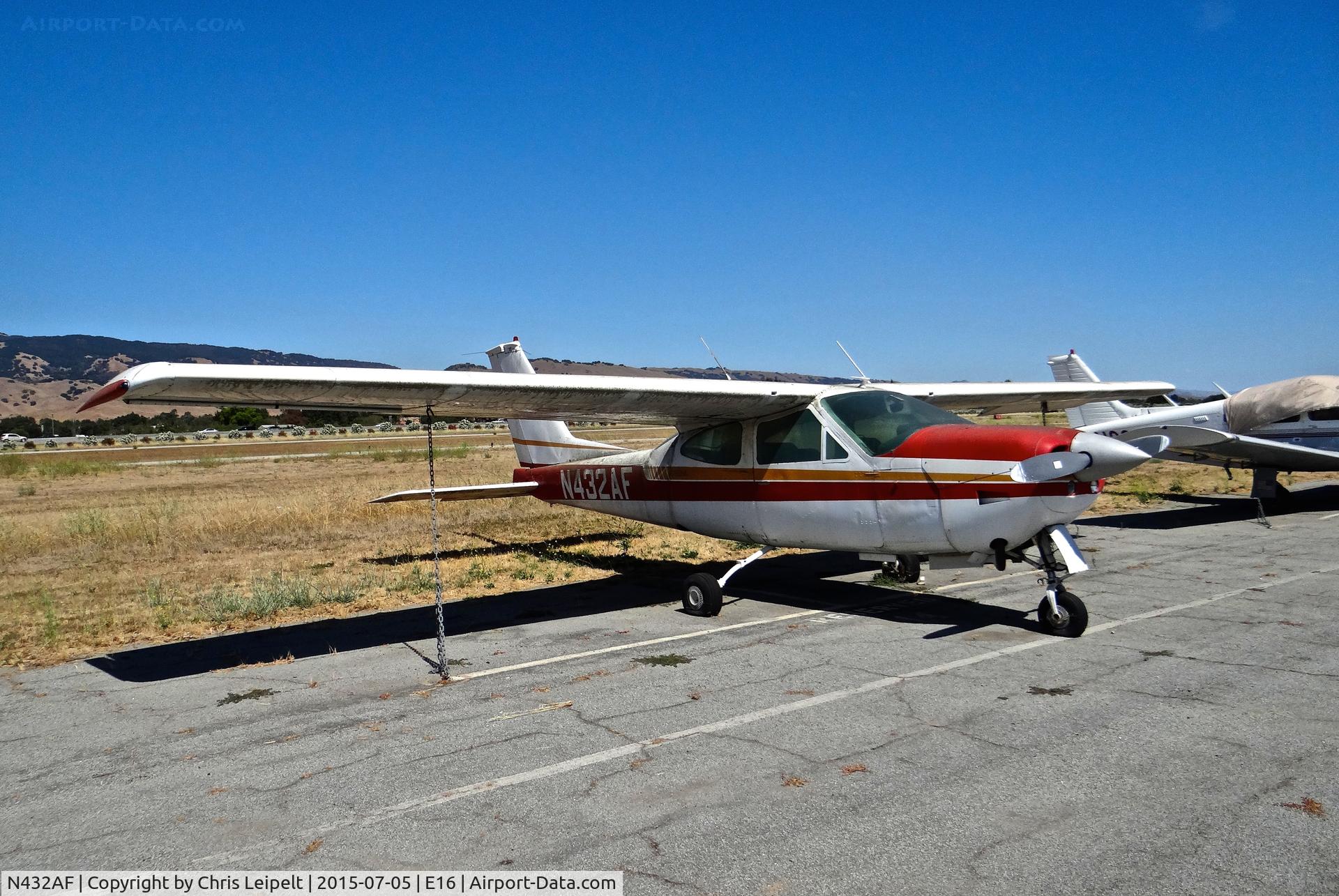 N432AF, 1973 Cessna 177RG Cardinal C/N 177RG0361, Locally-based 1973 Cessna 177RG sitting at its tie down at South County Airport, San Martin, CA. It has been sitting for quite some time as well.