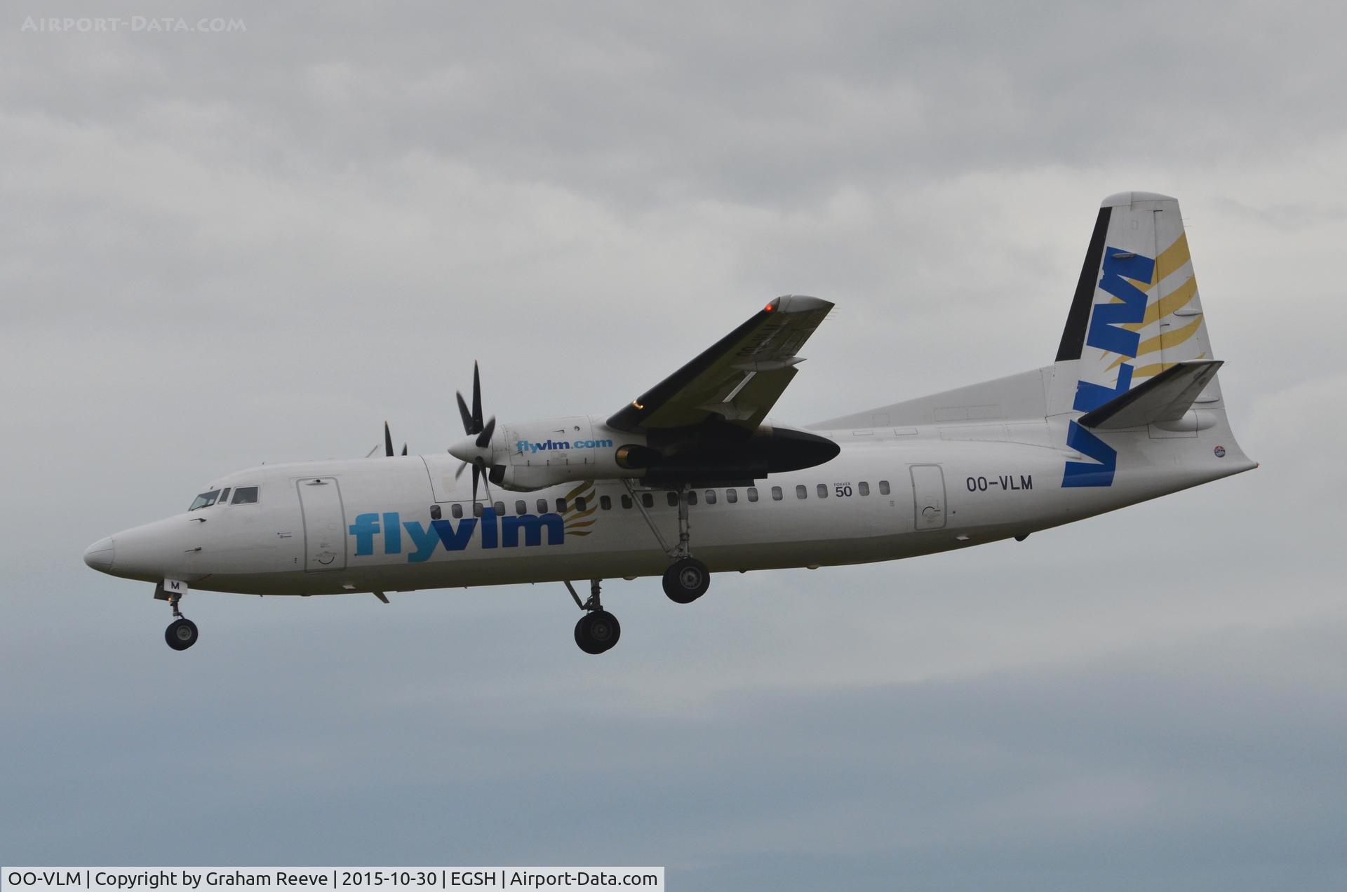 OO-VLM, 1988 Fokker 50 C/N 20135, Landing at Norwich.
