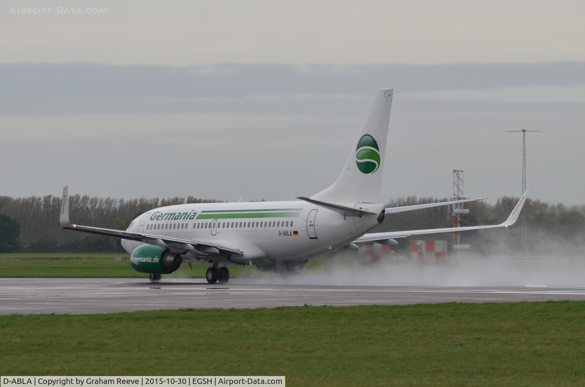 D-ABLA, 2007 Boeing 737-76J C/N 36114, Departing from Norwich on a wet afternoon.