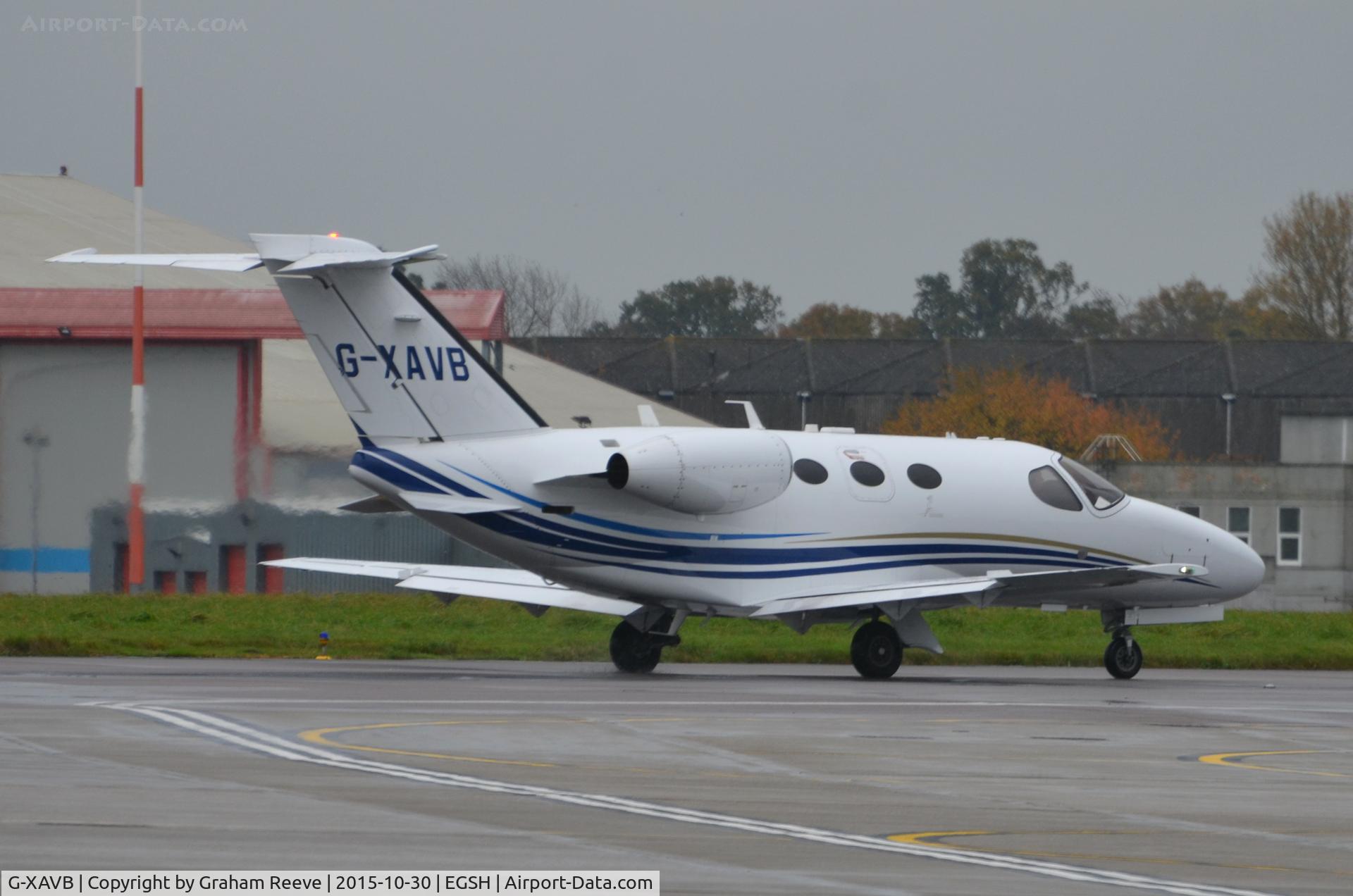 G-XAVB, 2010 Cessna 510 Citation Mustang Citation Mustang C/N 510-0283, Departing from Norwich.
