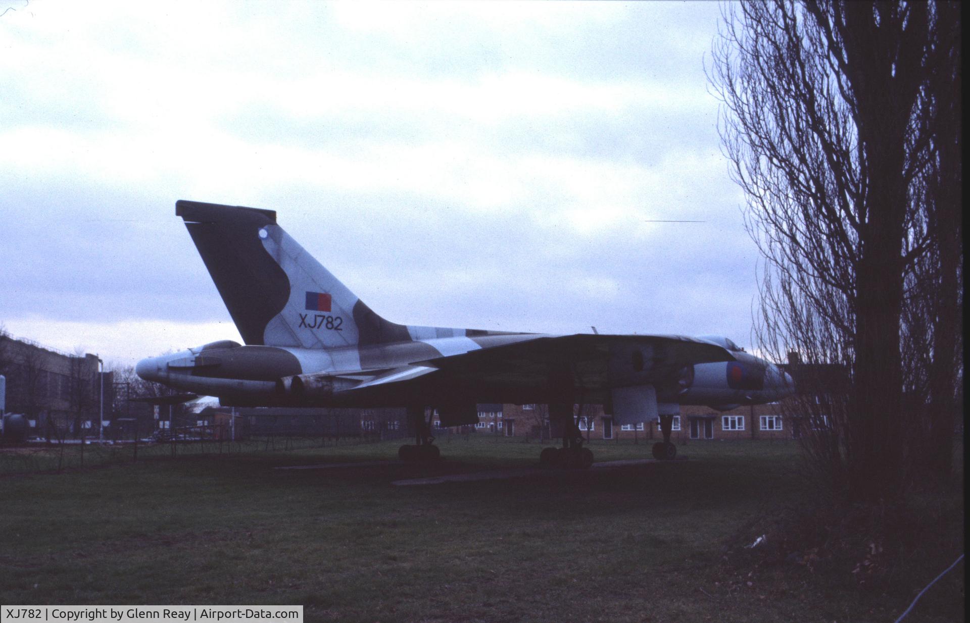 XJ782, 1961 Avro Vulcan B.2 C/N Set 20, XJ 782 on display to the far left of the station hanger's at RAF Finningley, near a public access road the aircraft could be viewed from a public road through a fence,pictures  taken early 1982 by myself, this aircraft was later scrapped on site in 1983,!