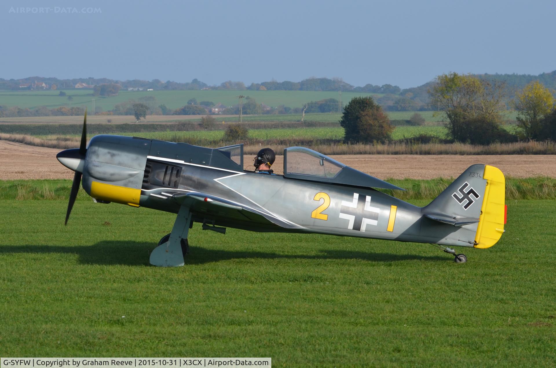 G-SYFW, 1984 WAR Focke-Wulf 190 C/N PFA 081-10584, About to depart from Northrepps.