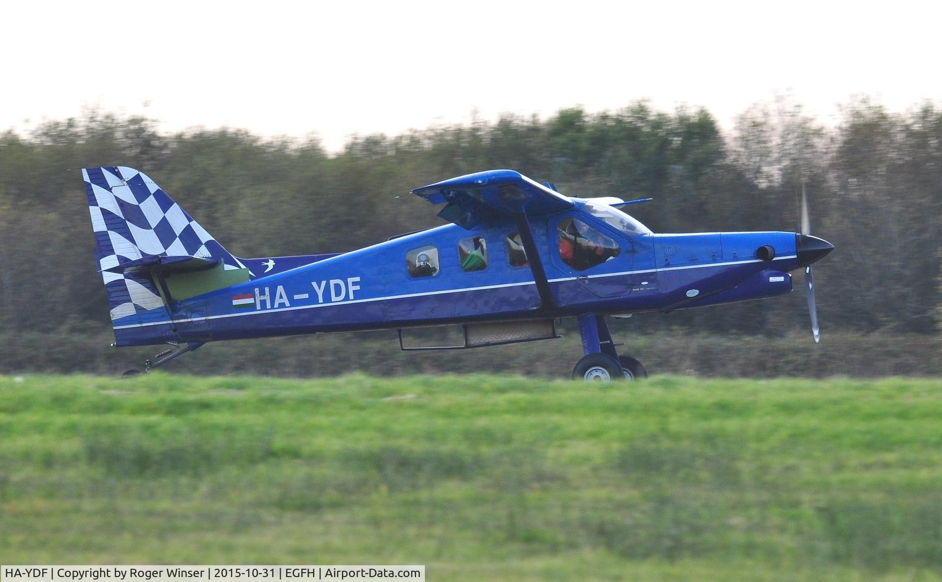 HA-YDF, 2000 Technoavia SMG-92 Turbo Finist C/N 01-005, Visiting SMG-92 departing Runway 04 with a lift of skydivers from Skydive Swansea.