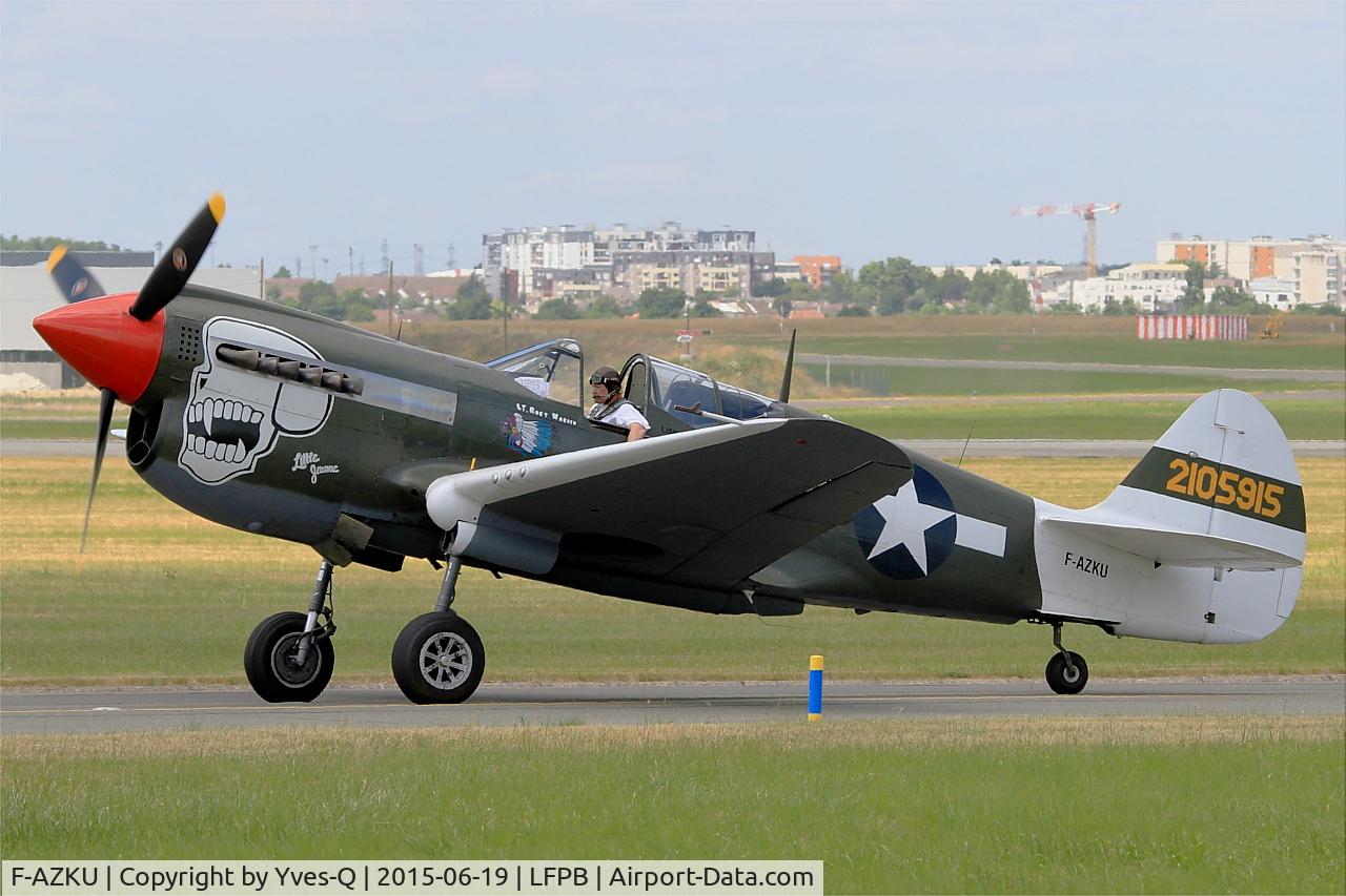 F-AZKU, 1942 Curtiss P-40N Warhawk C/N 29677, Curtiss P-40N Warhawk, Taxiing to parking area, Paris-Le Bourget (LFPB-LBG) Air show 2015