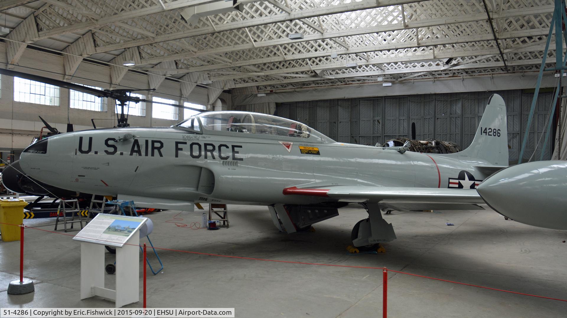 51-4286, 1951 Lockheed T-33A Shooting Star C/N 580-5581, 1. 51-4286 in the Aircraft Restoration Area, Imperial War Museum, Duxford, Cambridgeshire.