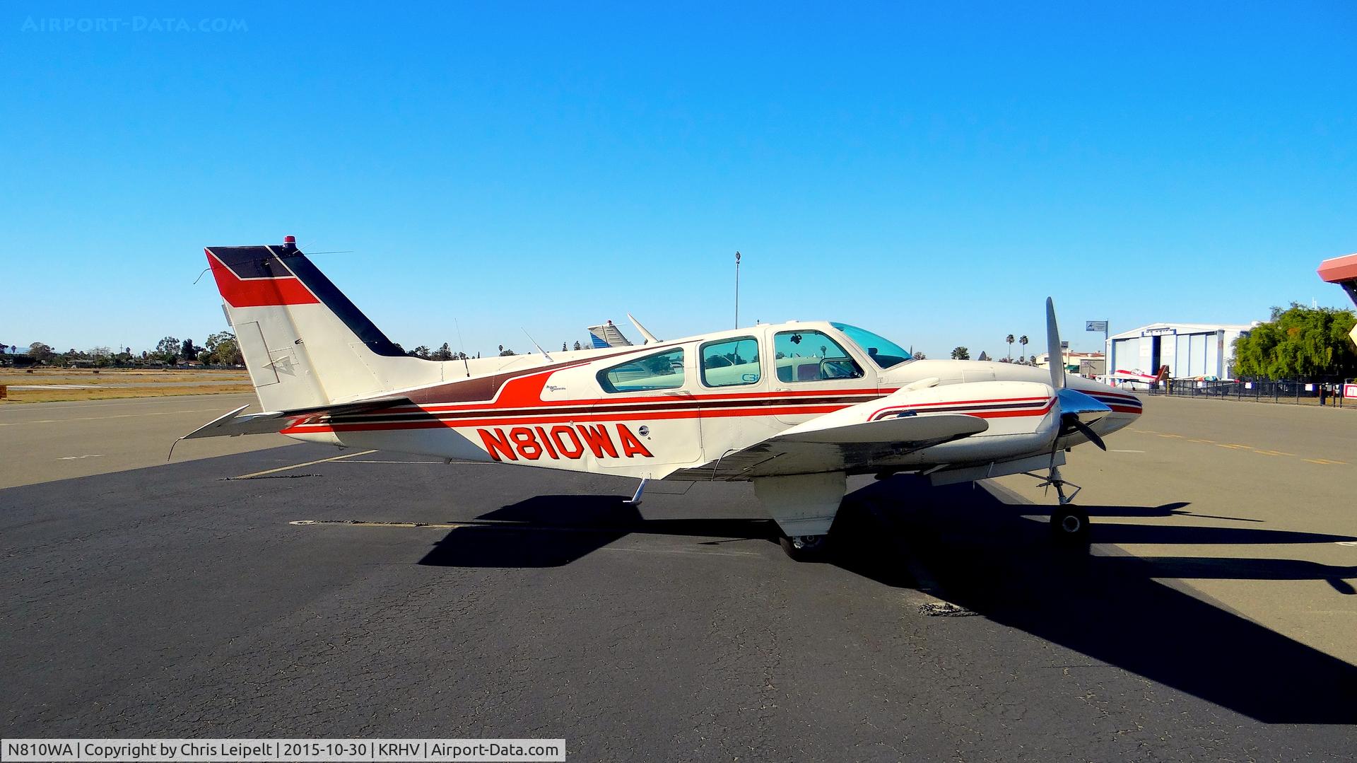 N810WA, 1967 Beech D55 Baron C/N TE-486, Arizona-based 1967 Beechcraft D55 Baron sitting on the transient ramp a few hours before departure at Reid Hillview Airport, San Jose, CA.