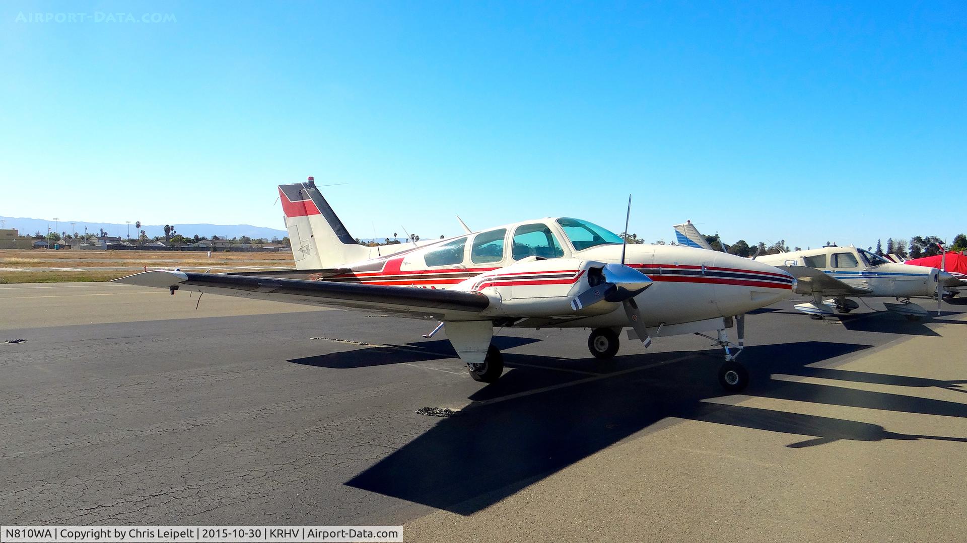 N810WA, 1967 Beech D55 Baron C/N TE-486, Arizona-based 1967 Beechcraft D55 Baron sitting on the transient ramp a few hours before departure at Reid Hillview Airport, San Jose, CA.