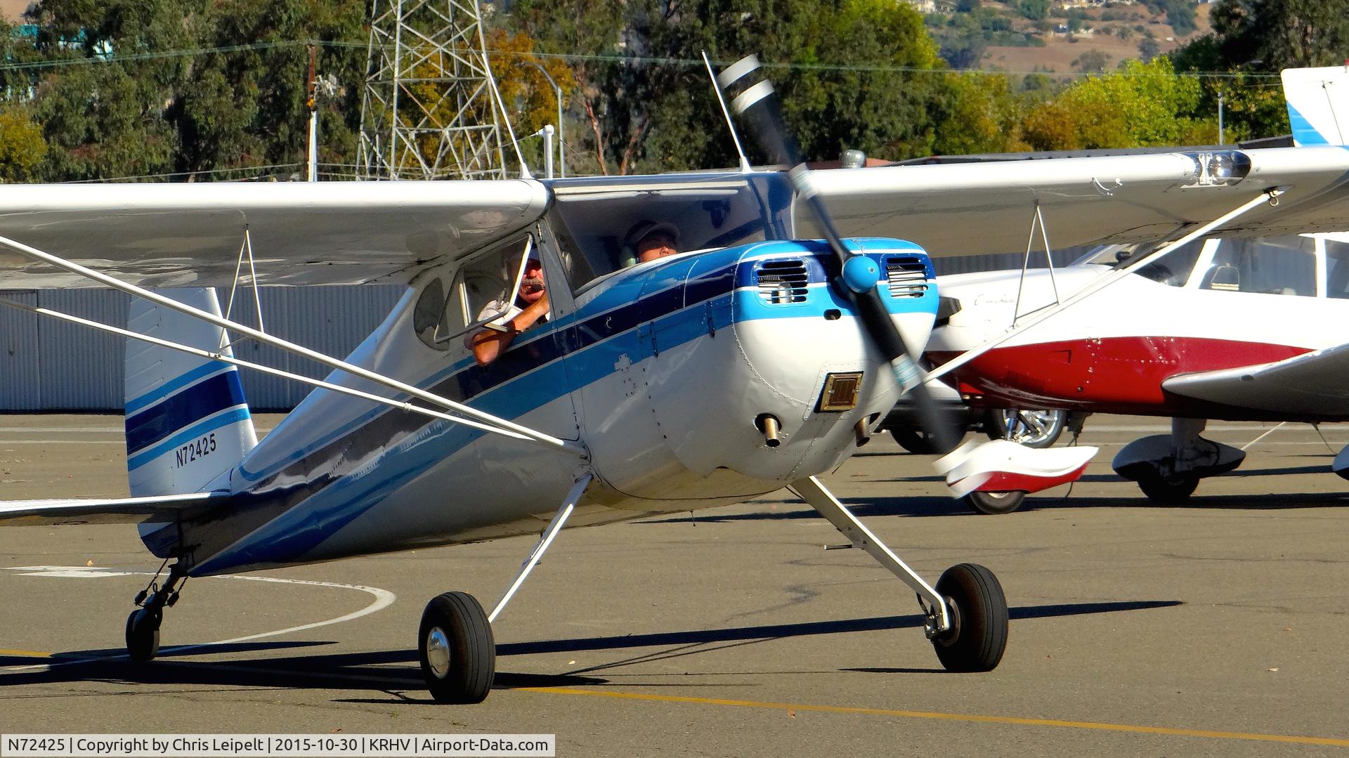N72425, 1946 Cessna 120 C/N 9586, Locally-based 1946 Cessna 120 taxing out for departure at Reid Hillview Airport, San Jose, CA.