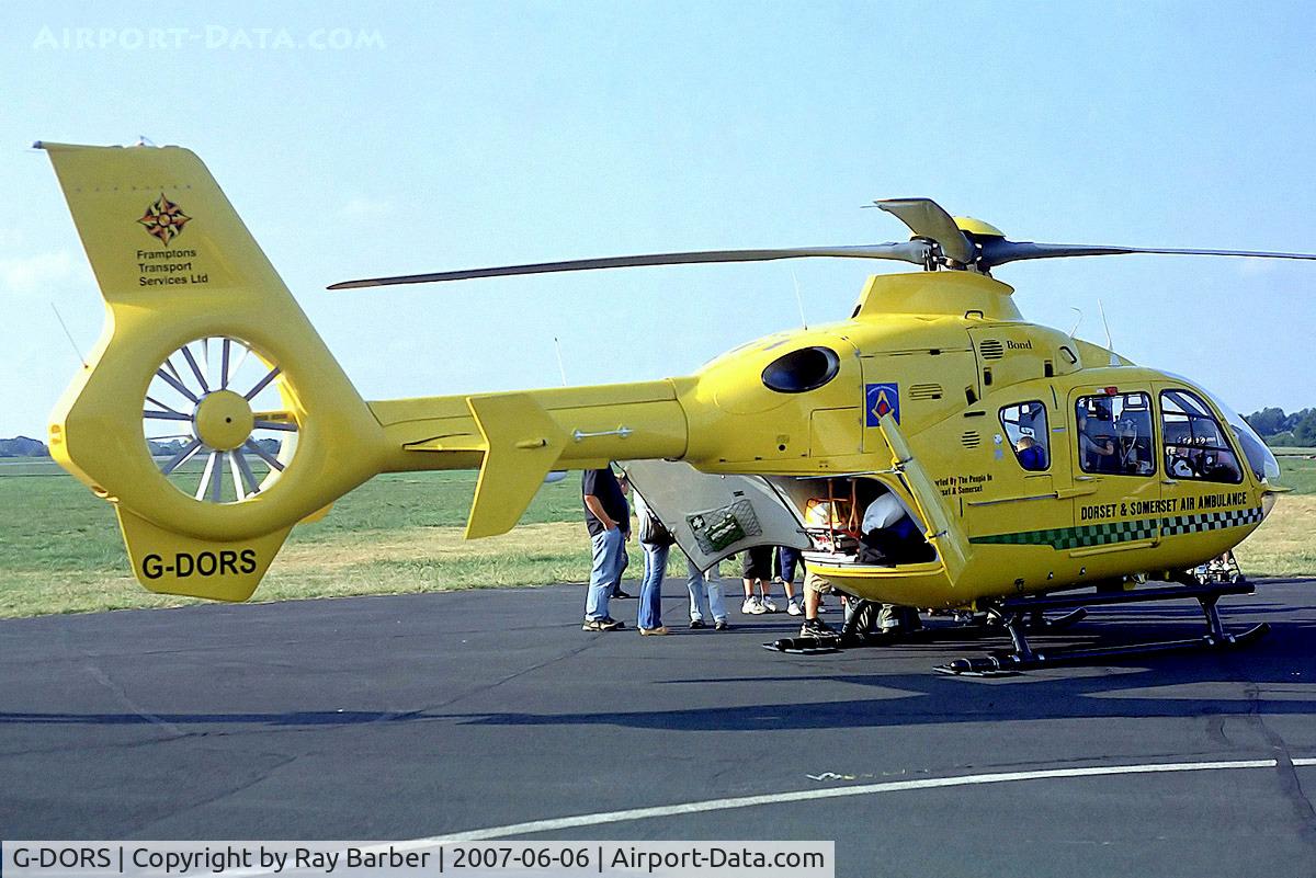 G-DORS, 2006 Eurocopter EC-135T-2+ C/N 0517, Eurocopter EC.135T2+ [0517] (Dorset & Somerset Air Ambulance/ Bond Air Services) RNAS Merryfield~G 06/06/2007. From a slide.
