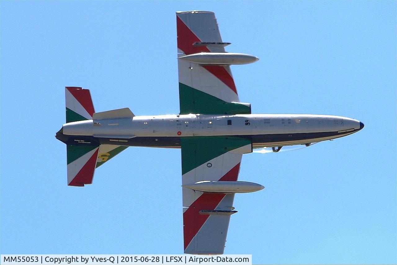 MM55053, Aermacchi MB-339PAN C/N 6847/187/AA084, Italian Air Force Aermacchi MB-339PAN, Number 55 of Frecce Tricolori Aerobatic Team 2015, On display, Luxeuil-St Sauveur  Air Base 116 (LFSX) Open day 2015