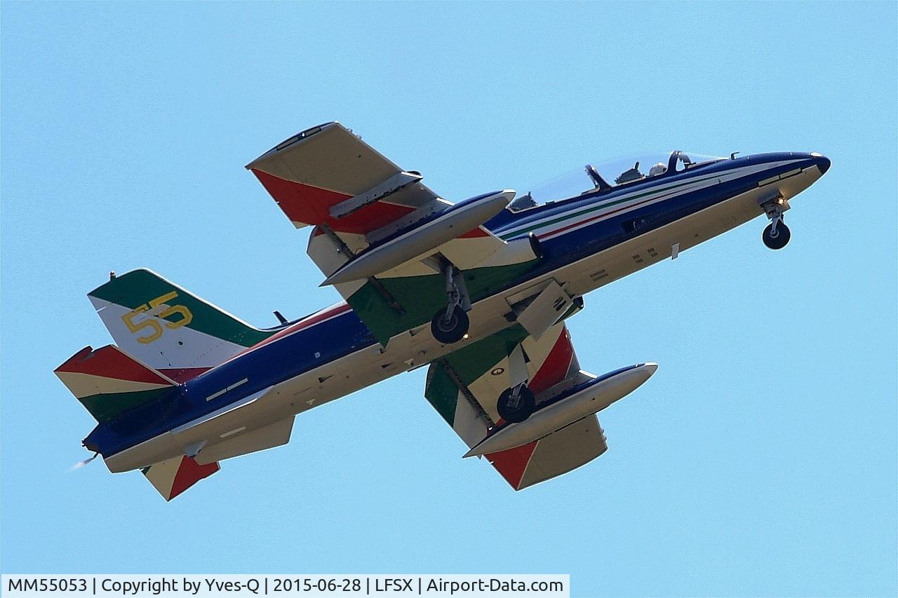 MM55053, Aermacchi MB-339PAN C/N 6847/187/AA084, Italian Air Force Aermacchi MB-339PAN, Number 55 of Frecce Tricolori Aerobatic Team 2015, On display, Luxeuil-St Sauveur  Air Base 116 (LFSX) Open day 2015