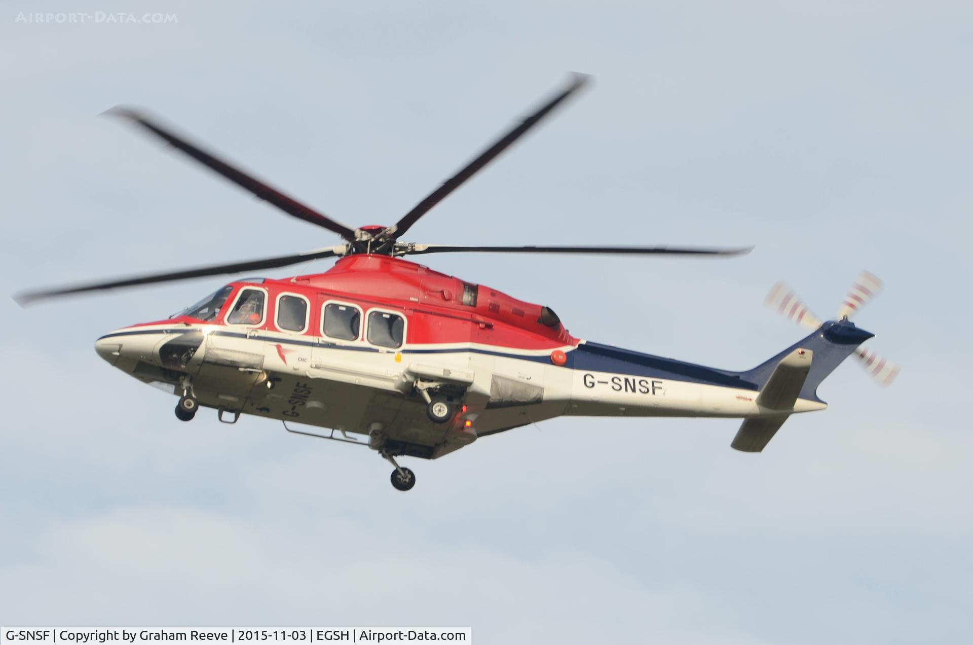 G-SNSF, 2012 AgustaWestland AW-139 C/N 31407, On approach to Norwich.