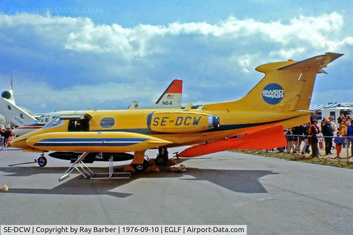 SE-DCW, 1966 Learjet 24 C/N 24-109, Learjet 24 [24-109] (Swed Air) Farnborough~G 10/09/1976. From a slide.