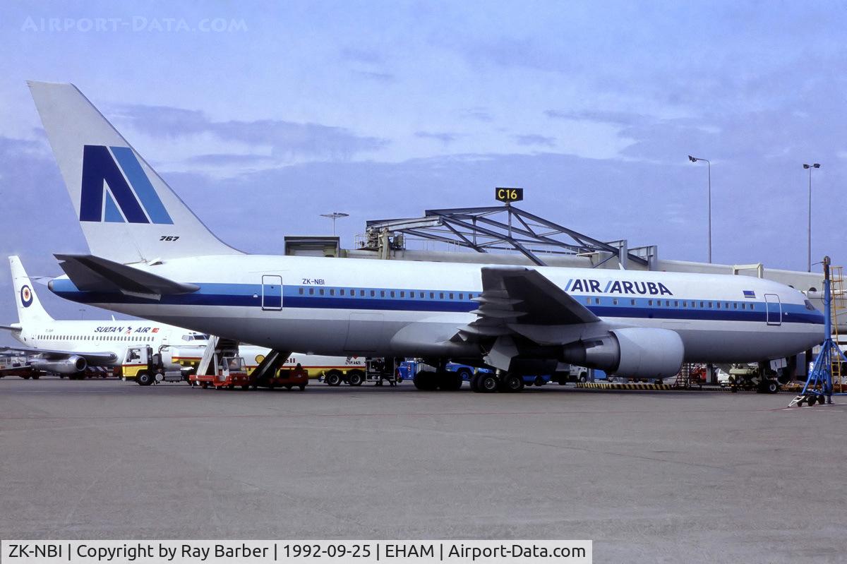 ZK-NBI, 1985 Boeing 767-204 C/N 23072, Boeing 767-204ER [23072] (Air Aruba) Amsterdam-Schiphol~PH 25/09/1992. From a slide.