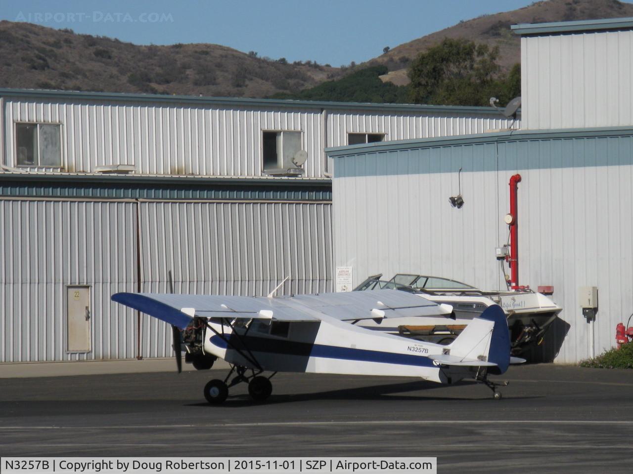 N3257B, 1954 Piper PA-18-135 Super Cub C/N 18-3275, 1954 Piper PA-18-135 SUPER CUB, Lycoming O-320 upgrade, Note larger wings, aileron fences, droop tips, Restricted class aerial advertising, aircraft normally lady flown, taxi to Rwy 04