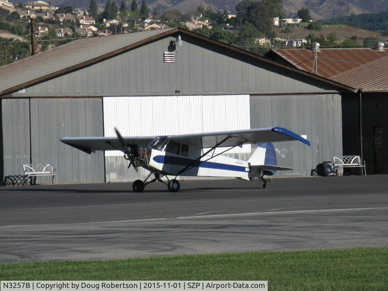 N3257B, 1954 Piper PA-18-135 Super Cub C/N 18-3275, 1954 Piper PA-18-135 SUPER CUB, Lycoming O-320 upgrade, note larger wings and droop tips, Restricted class aerial advertising, taxi to Rwy 04