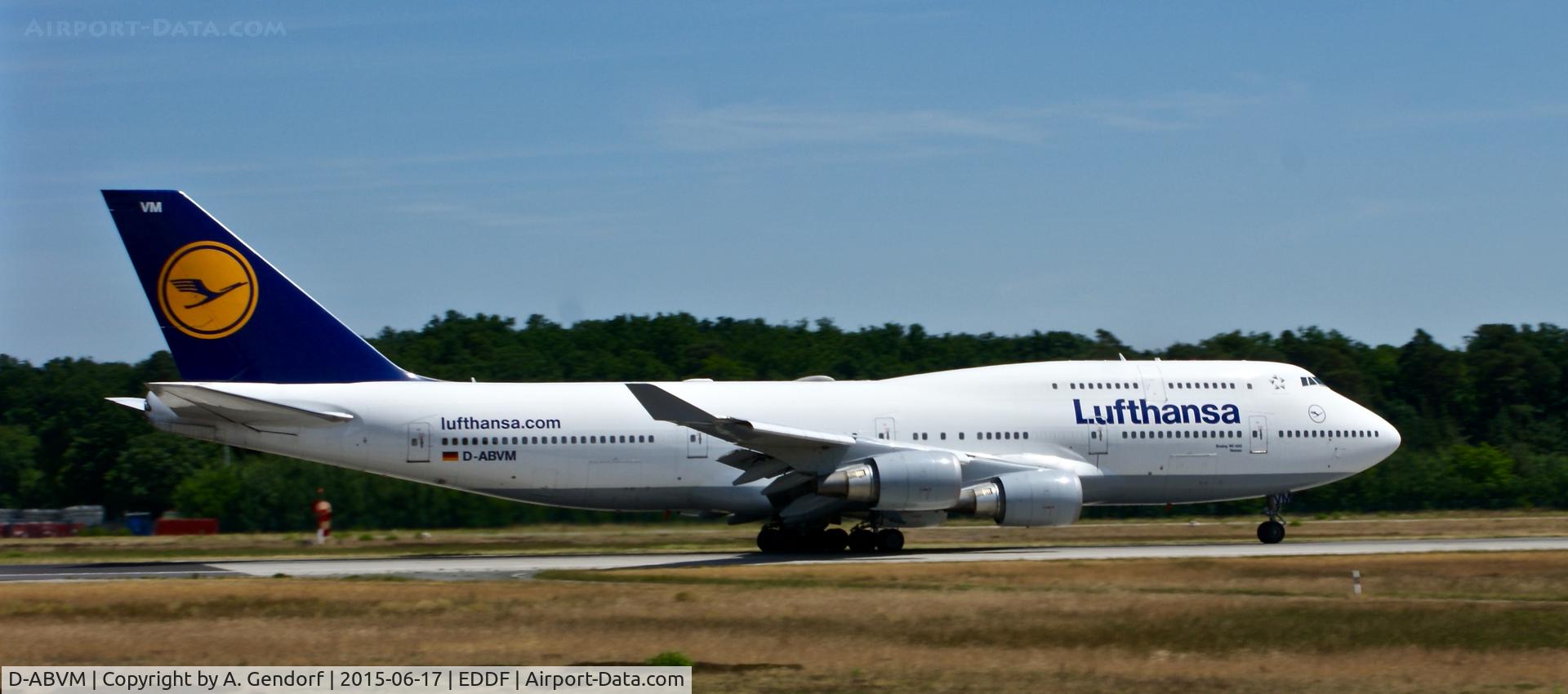 D-ABVM, 1998 Boeing 747-430 C/N 29101, Lufthansa, is here on RWY 18 at Frankfurt Rhein/Main