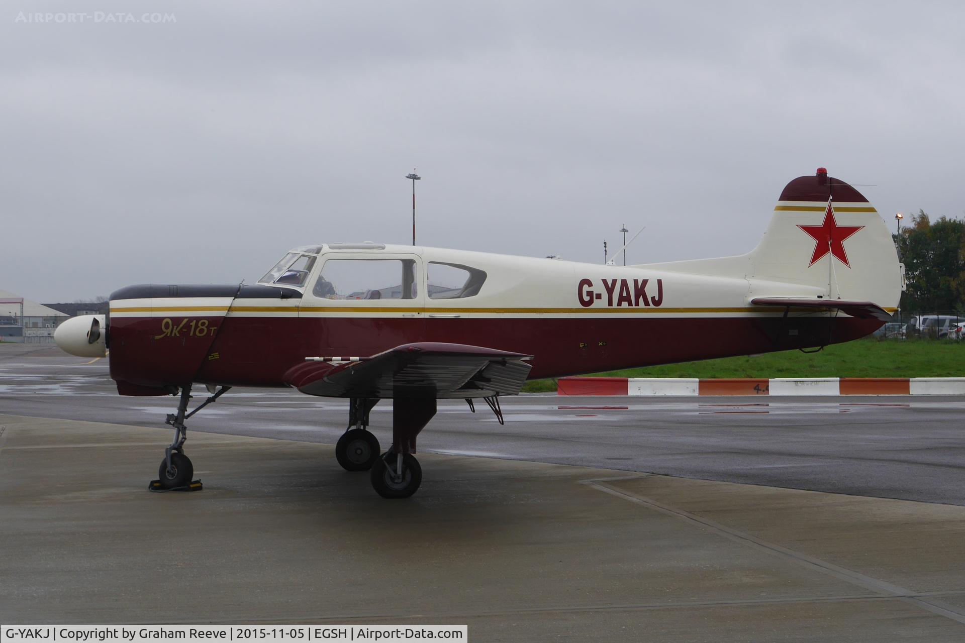 G-YAKJ, 1993 Yakovlev Yak-18T C/N 12055, Parked at Norwich.