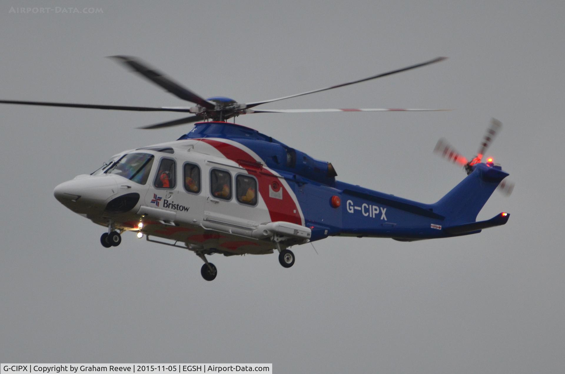 G-CIPX, 2013 AgustaWestland AW-139 C/N 41346, About to land at Norwich.