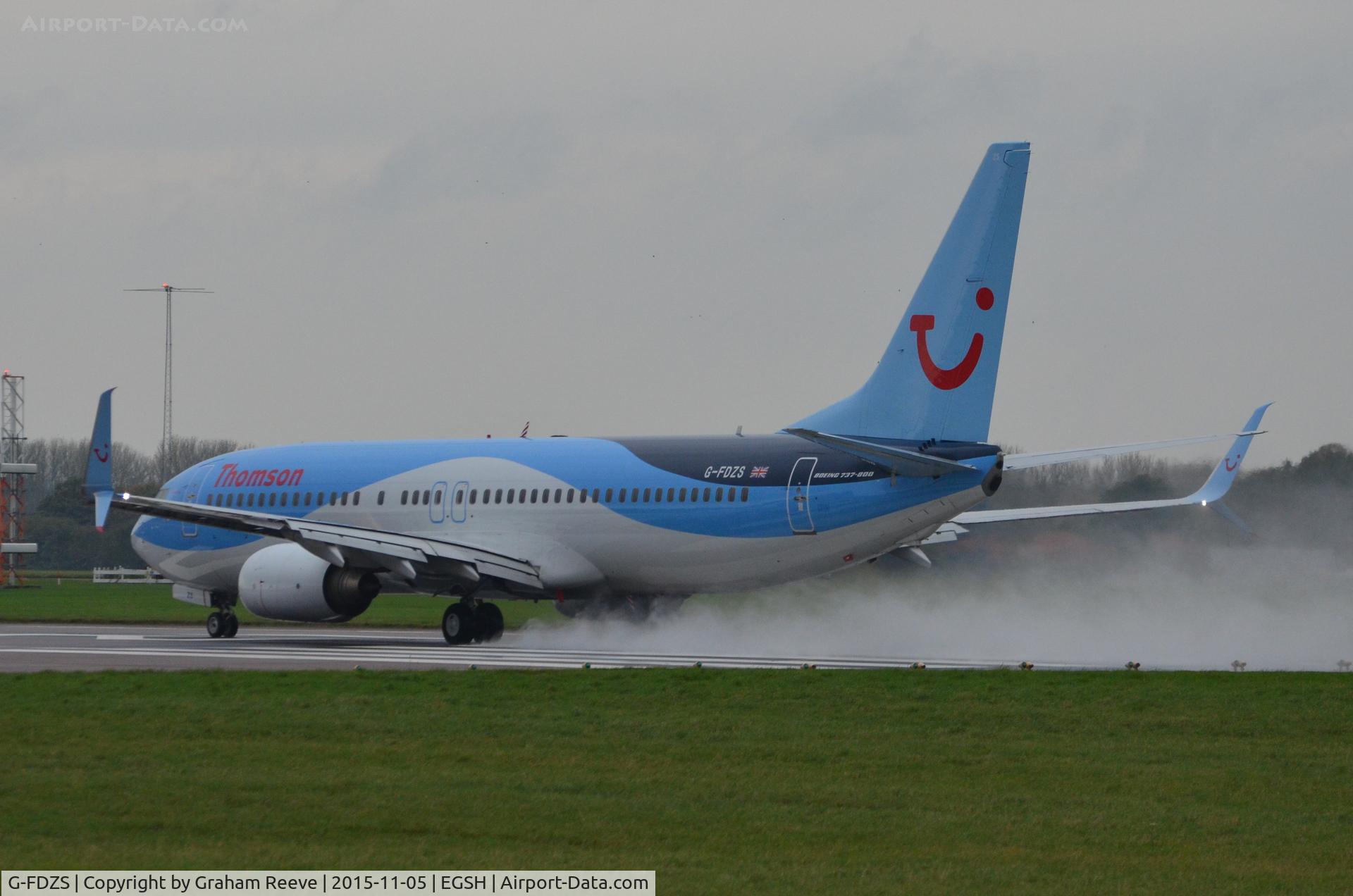 G-FDZS, 2009 Boeing 737-8K5 C/N 35147, Departing from Norwich.