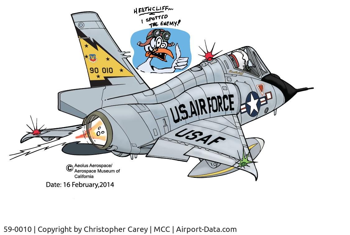 59-0010, 1959 Convair F-106A Delta Dart C/N 8-24-139, Famed European aviation artist Willie Peeters rendition of 59-0010 (the aircraft is named 'Heathcliff', a reference to comedian Red Skelton's skit featuring two seagulls named 'Heathcliff & Gertrude'.