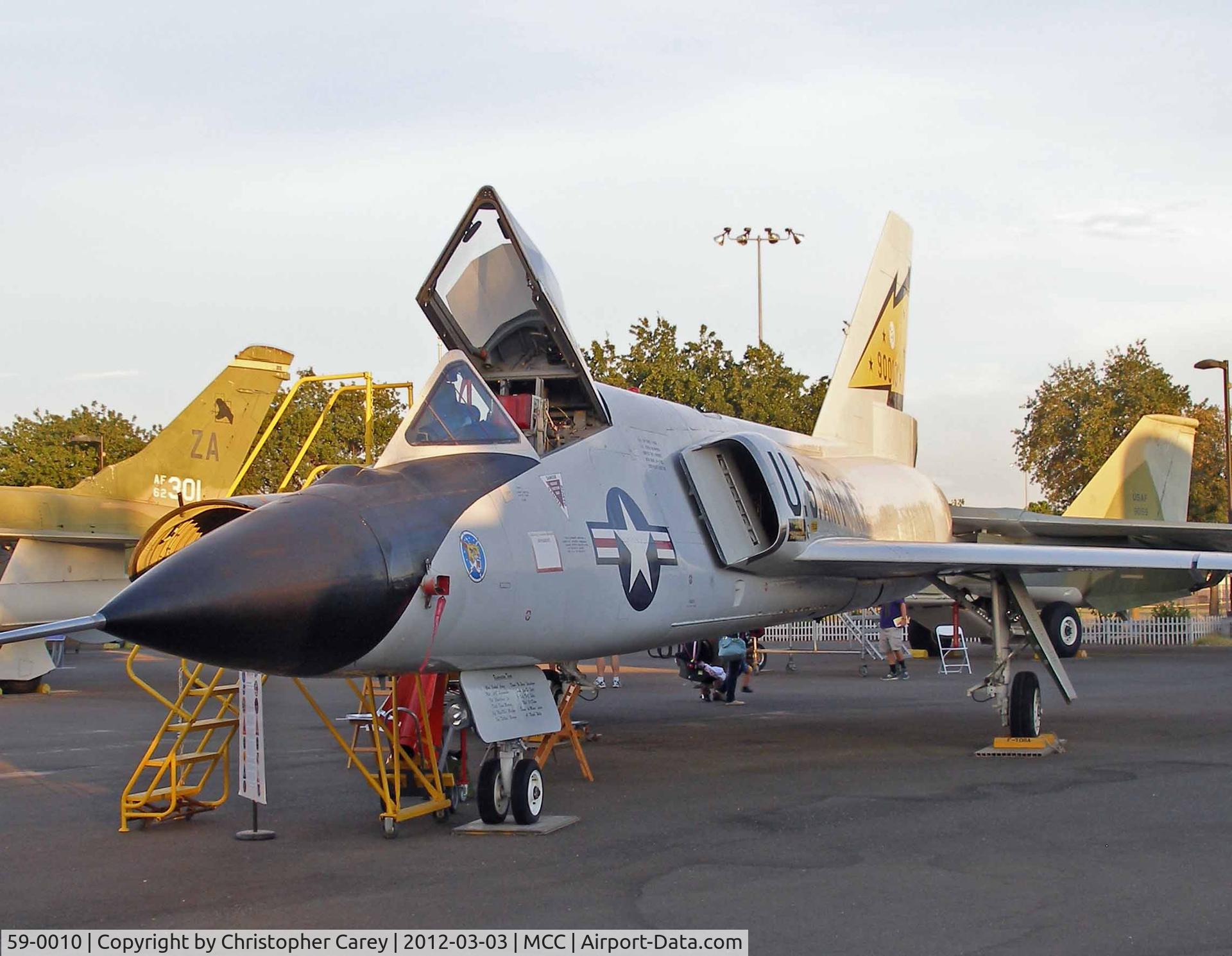 59-0010, 1959 Convair F-106A Delta Dart C/N 8-24-139, 59-0010 as she sits in the Aerospace Museum of California's large air park in summer of 2014. The aircraft is regularly opened up & shown off to the public on 'Open Cockpit days'.