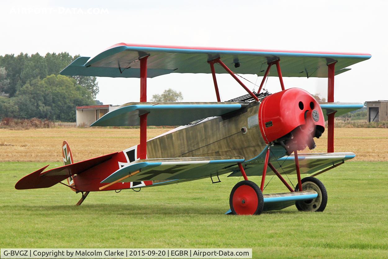 G-BVGZ, 1994 Fokker Dr.1 Triplane Replica C/N PFA 238-12654, Fokker Dr.1 Triplane Replica at The Real Aeroplane Company's Helicopter Fly-In, Breighton Airfield, September 20th 2015.
