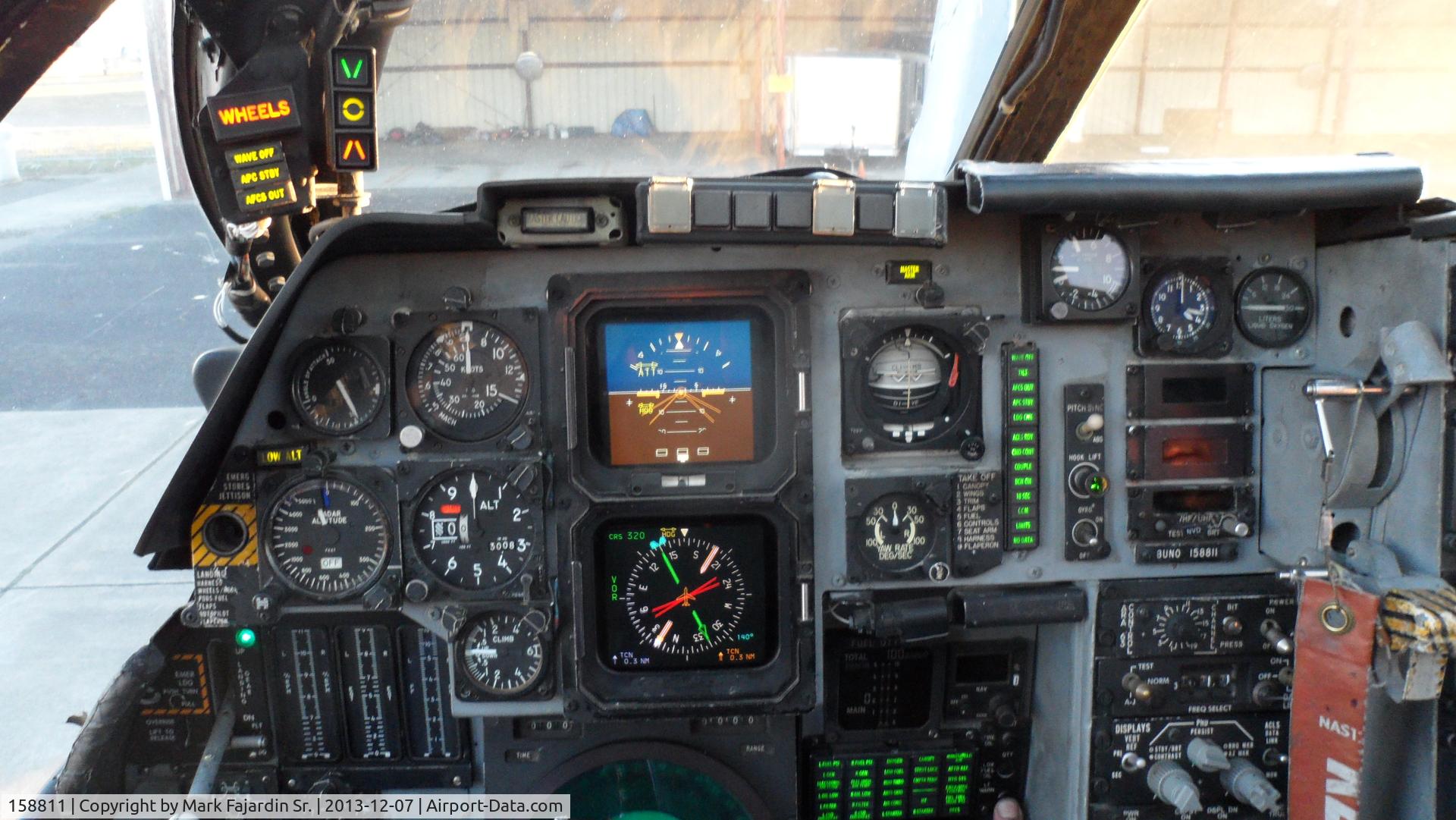 158811, 1974 Grumman EA-6B Prowler C/N P-41, In the cockpit of Prowler 158811 at the Pacific Coast Air Museum. 158811 is the only EA-6B in the national museum organization with 100% complete front and rear cockpits.
