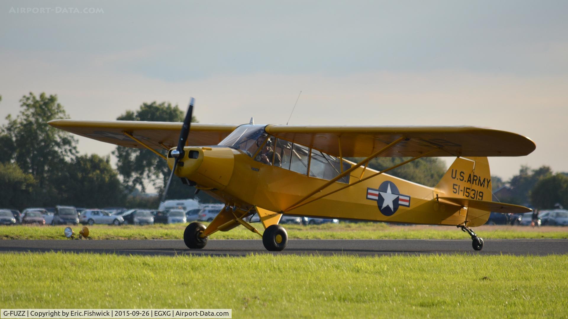 G-FUZZ, 1951 Piper L-18C Super Cub (PA-18-95) C/N 18-1016, 3. G-FUZZ departing The Yorkshire Air Show, Church Fenton, Sept. 2015.