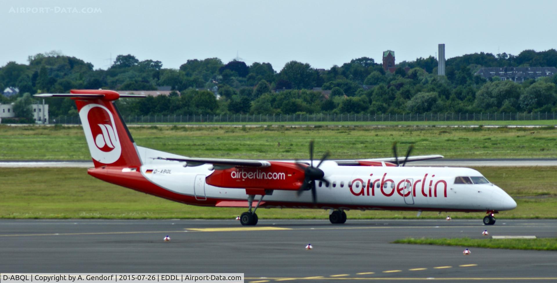 D-ABQL, 2007 Bombardier DHC-8-402 Dash 8 C/N 4184, Luftfahrtgesellschaft Walter (Air Berlin cs.), is here taxiing at Düsseldorf Int'l(EDDL)