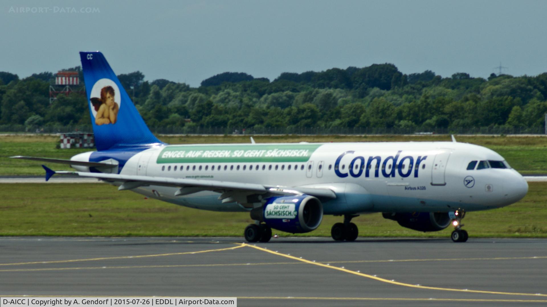 D-AICC, 1998 Airbus A320-212 C/N 0809, Condor (spec. Saxonia cs), is here taxiing to RWY 23L at Düsseldorf Int'l(EDDL)