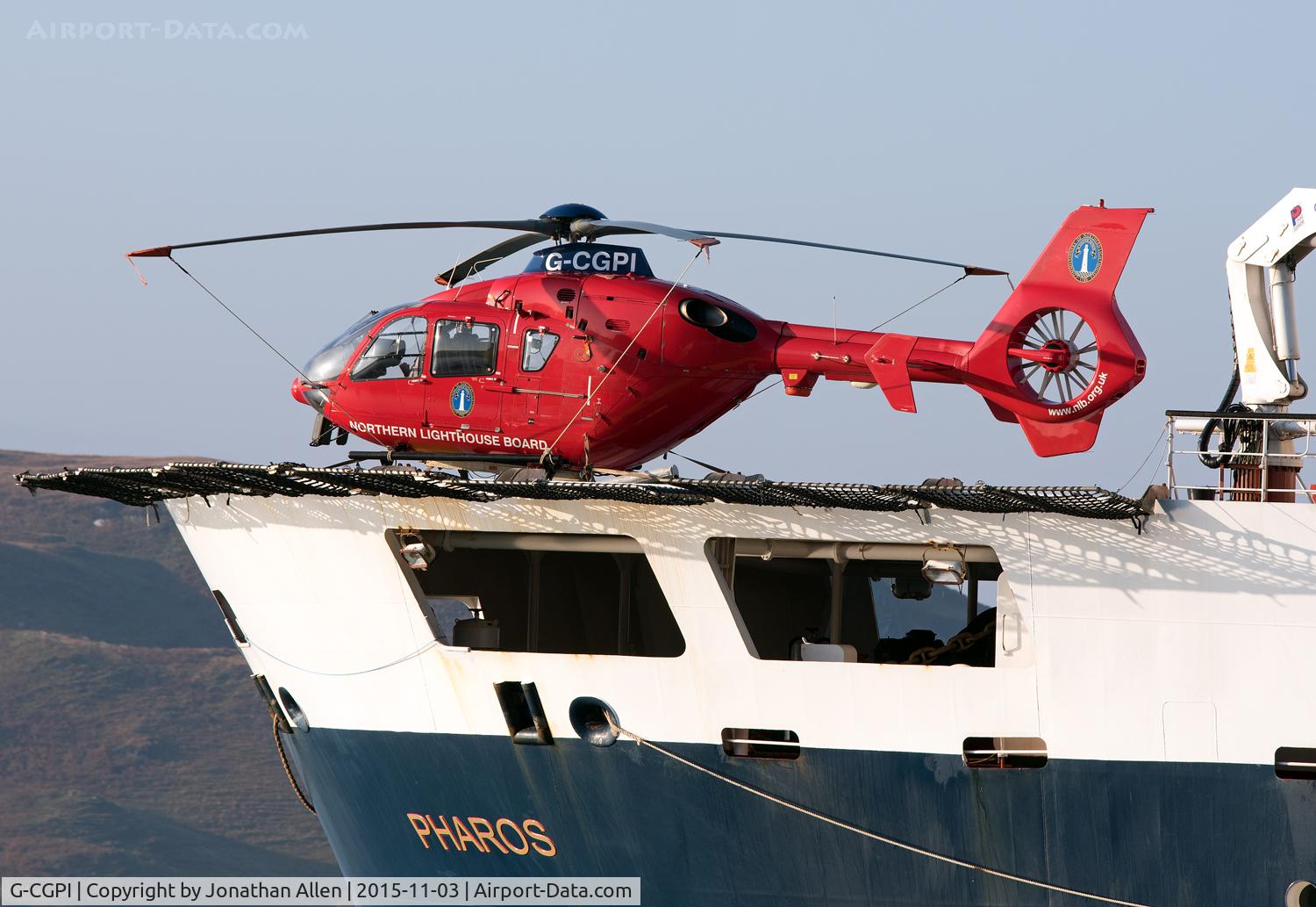 G-CGPI, 2004 Eurocopter EC-135T-2+ C/N 0341, Entering Oban Bay, the Northern Lighthouse Board helicopter hitches a lift on the light tender Pharos.