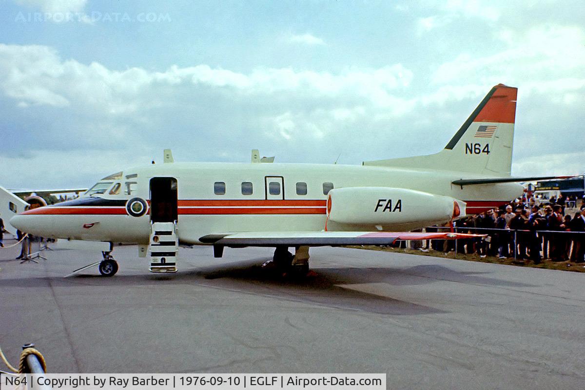 N64, 1975 North American Sabre 75A C/N 380-35, Rockwell 75A Sabreliner [380-35] (Federal Aviation Administration) Farnborough~G 10/09/1976. From a slide.